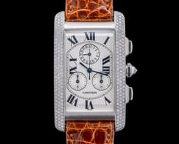 Tank Americaine Chronograph 18K White Gold Factory-set Diamond Bezel