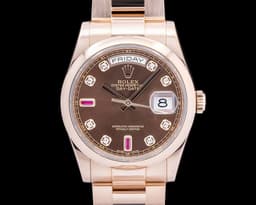 Day Date President Rose Gold Chocolate Diamond and Ruby Dial