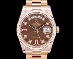 Day Date President 118235 Chocolate Dial Diamonds and Rubies / Everose