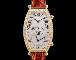 Tonneau Dual Time 18k YG/Diamonds Quartz