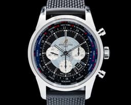 TransOcean Chronograph Unitime Black Dial SS Rubber