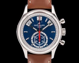 5960/01G Annual Calendar Chronograph 18K White Gold Blue Dial
