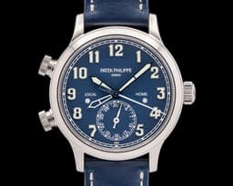 7234G Calatrava Pilot Travel Time 18K White Gold Blue Dial